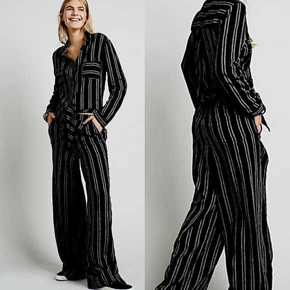 Free People Gray Brown Striped Sensual Wrapped Jumpsuit - Picture 2 of 9